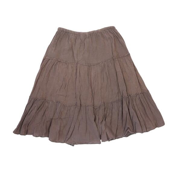 Colza Brown Cotton Tiered Midi Peasant Skirt M - Picture 3 of 5